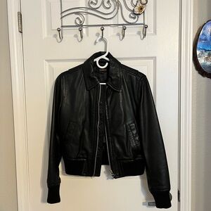 Quince black leather bomber jacket